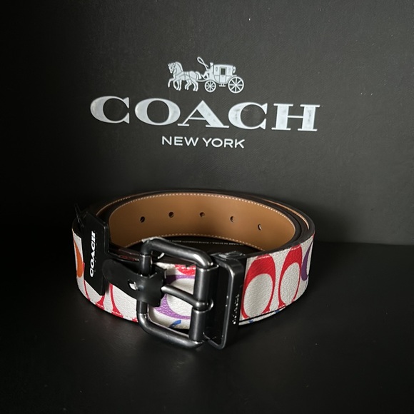 NWT Coach Roller Buckle Cut To Size Reversible Belt Rainbow Signature Canvas - Picture 4 of 7
